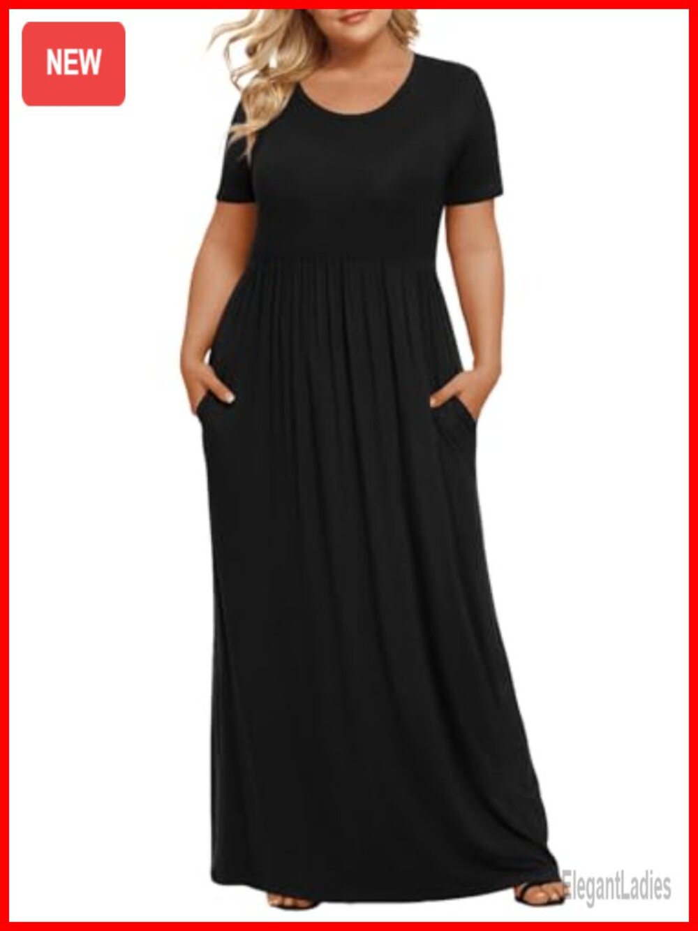 Plus Size Maxi Dress Short Sleeve Casual Ankle Length Pockets